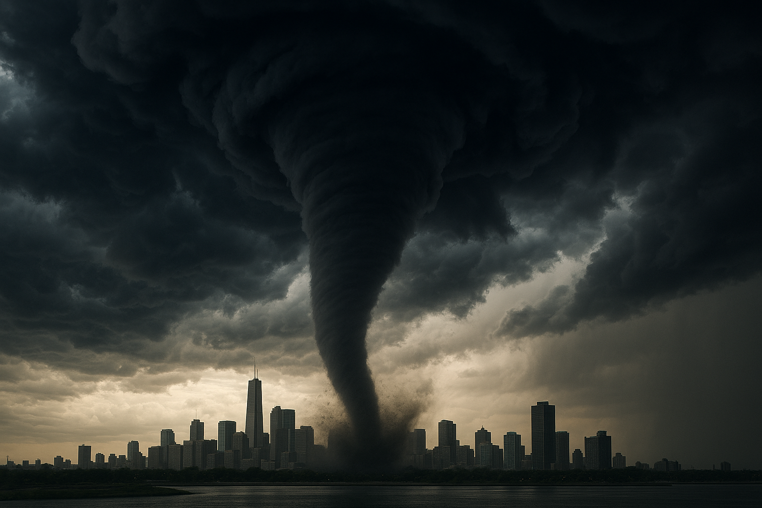 a tornado near a city